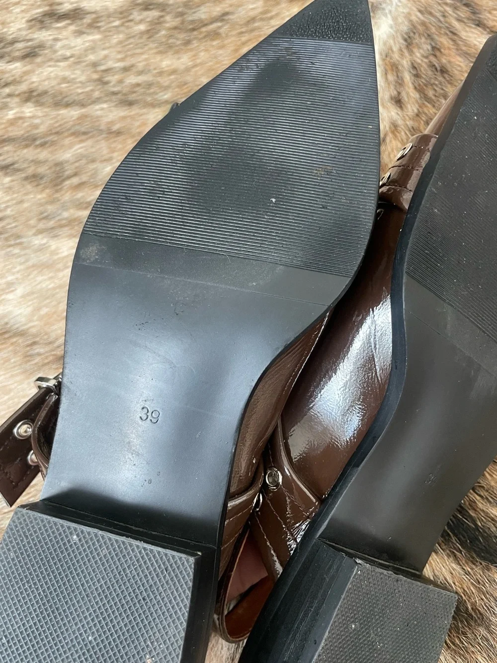 Ganni Brown Patent Buckle Flats 39 / 8-8.5